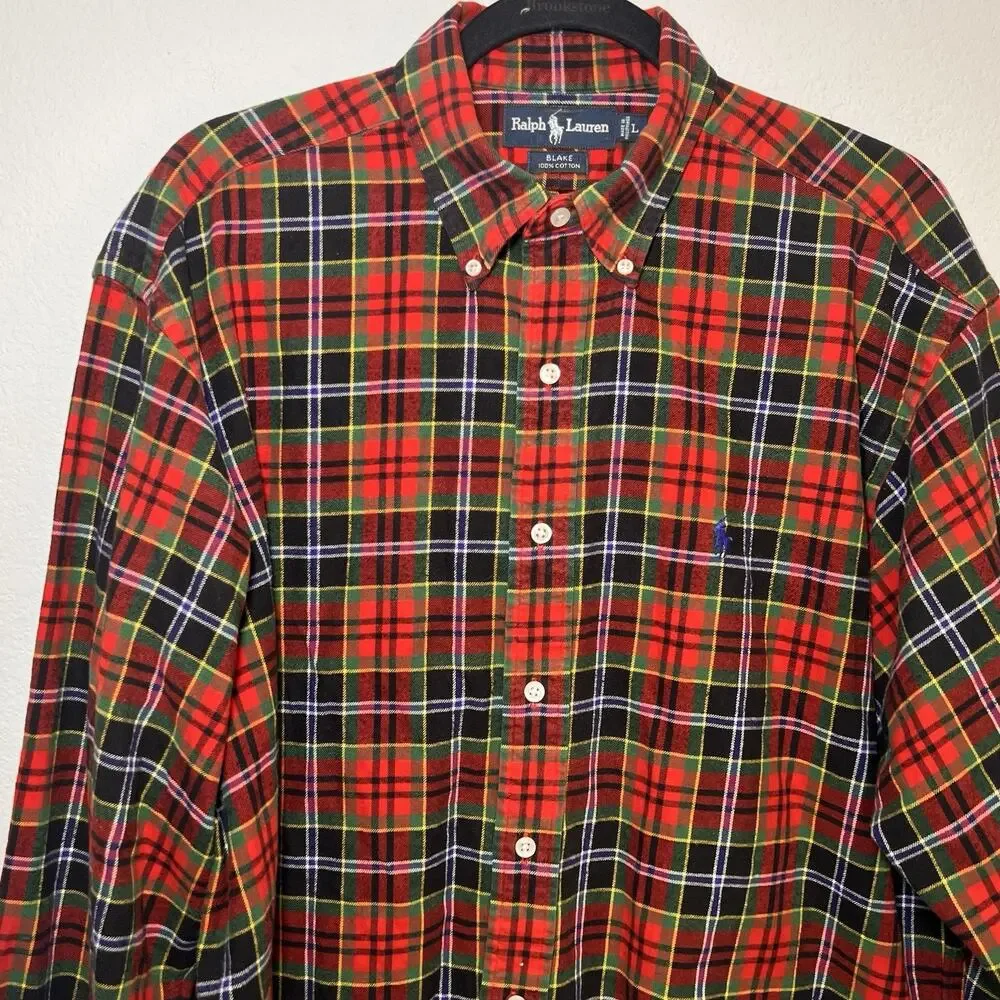 Ralph Lauren Blake Flannel Shirt Men’s Size L Red Plaid 100% Cotton Classic VTG